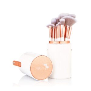 VEGAN 15 PIECE WHITE AND ROSE GOLD PROFESSIONAL BRUSH SET WITH STORAGE TRAVEL CASE